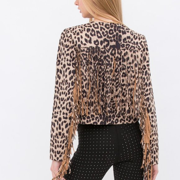 new VOCAL CROPPED leopard ANIMAL PRINT JACKET fringe SM-3X western cowgirl - Picture 4 of 8